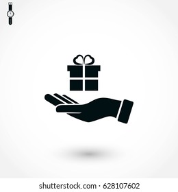 Hand and gifts icon, flat design best vector icon