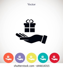Hand and gifts icon, flat design best vector icon
