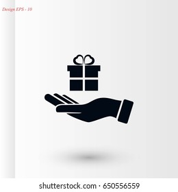 Hand and gifts icon, flat design best vector icon