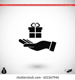 Hand and gifts icon, flat design best vector icon