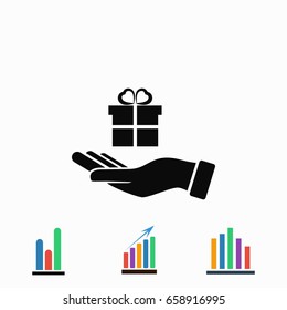 Hand and gifts icon, flat design best vector icon