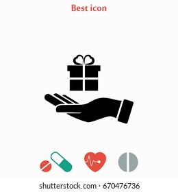Hand and gifts icon, flat design best vector icon