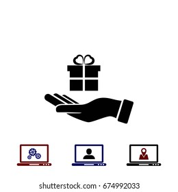 Hand and gifts icon, flat design best vector icon