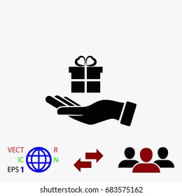 Hand and gifts icon, flat design best vector icon