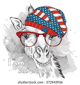 Handgiraffe in einem Hut aus den USA. Vektorgrafik