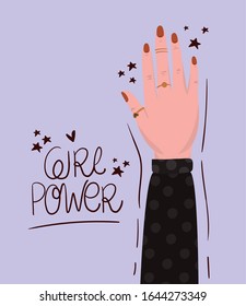 Hand and girl power design of Women empowerment female feminist people gender feminism young rights protest and strong theme Vector illustration