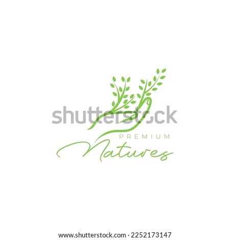 hand give benefit to plant trees nature leaves logo design vector icon illustration template