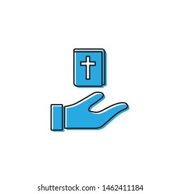 Hand give bible book vector icon symbol isolated on white background