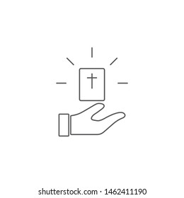 Hand give bible book vector icon symbol isolated on white background