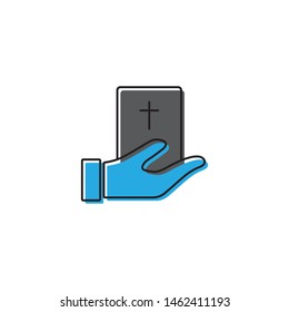 Hand give bible book vector icon symbol isolated on white background