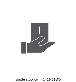 Hand give bible book vector icon symbol isolated on white background