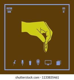 hand give cent illustration. Vector icon of  alms or corruption on a flat design style