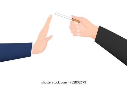hand give cigarette to refuse smoke hand