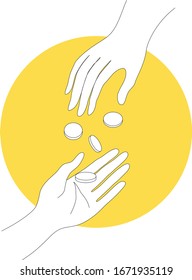 La mano da monedas a otra mano.