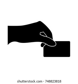 Hand give electronic card black icon .