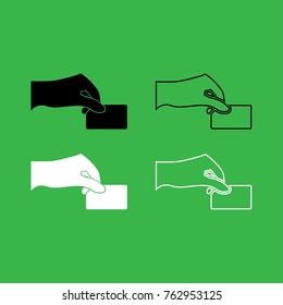 Hand give electronic card icon . Black and white color set .