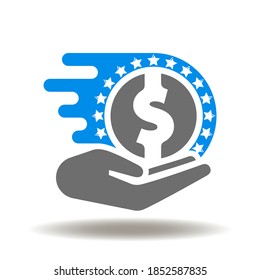 Hand Give Flying Dollar Coin Icon Vector. Microcredit Symbol. Quick Microloan Sign.