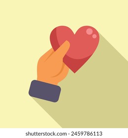 Hand give heart icon flat vector. Help love. Giving support care