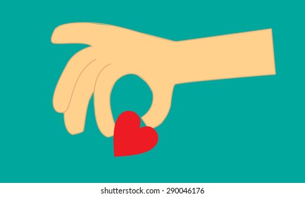 Hand give heart vector.