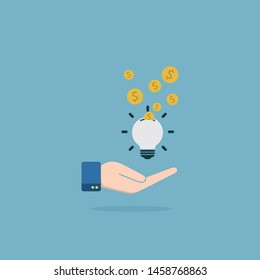 Hand give idea bulb with dollar vector.