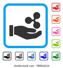 Hand Give Ripple icon. Flat grey pictogram symbol in a blue rounded frame. Black, gray, green, blue, red, orange color variants of Hand Give Ripple vector. Designed for web and app UI.