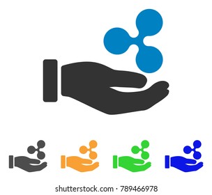 Hand Give Ripple icon. Vector illustration style is a flat iconic hand give ripple symbol with grey, yellow, green, blue color versions. Designed for web and software interfaces.