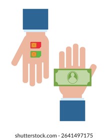 hand give smartphone sim card and money dollar banknote icon