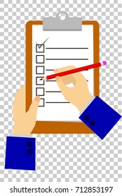 Hand gives a check in a Checklist, Transparent Effect Background
