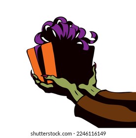 The hand gives a gift. Vector drawing