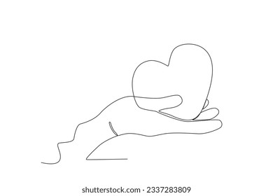 A hand gives a heart. World heart day one-line drawing