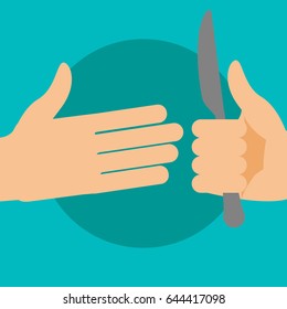 Hand gives a kitchen knife. Vector flat illustration