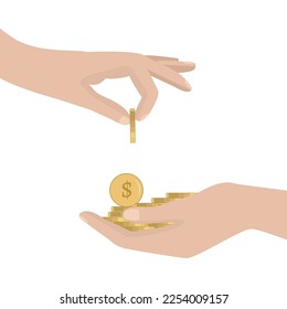 The hand gives money. Money vector illustration. Pay thin sign, charity, bribe pictogram