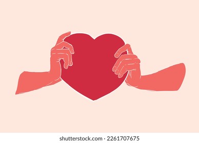  Hand gives red heart Vector illustration..