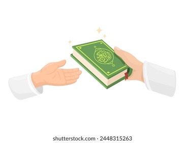 Hand Giving Al Quran Holy Book Islam Religion Symbol Cartoon Illustration Vector