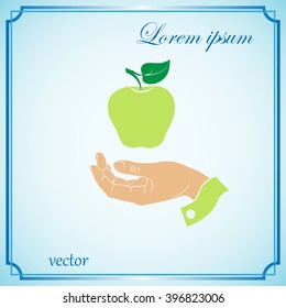A hand giving apple, flat icon isolated on white background