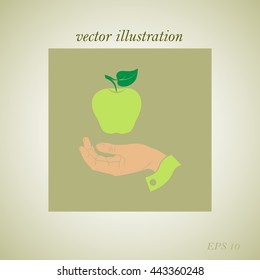 A hand giving apple, flat icon isolated on white background
