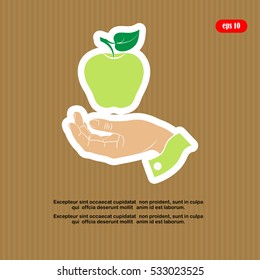 A hand giving apple, flat icon isolated on white background