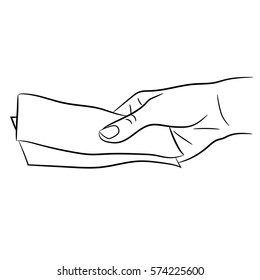 Hand giving banknotes of monochrome vector illustration.