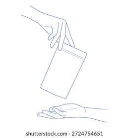 Mano que da una tarjeta a otra mano abierta, que simboliza el intercambio, el pago o la comunicación