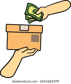 Hand giving cash for a package box illustration