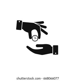 Hand giving the clock icon. Vector isolated time economy illustration.