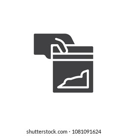 Hand giving a Cocaine packet vector icon. filled flat sign for mobile concept and web design. Bag with a dose of cocaine simple solid icon. Drugs symbol, logo illustration. Vector graphics