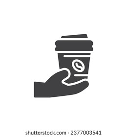 Hand giving  coffee cup vector icon. filled flat sign for mobile concept and web design. Take out coffee glyph icon. Symbol, logo illustration. Vector graphics