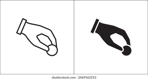 Hand giving coin icon. Icon for charity, donation, compassion, solidarity and humanitarian. Vector Stock logo illustration in flat and line design style.