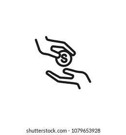 Hand Giving Coin Line Icon. Donation, Help, Getting Money. Volunteering Concept. Can Be Used For Topics Like Support, Financial Assistance, Charity.