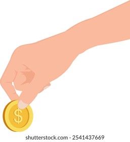 Hand giving coin of money donation and help symbol illustration icon