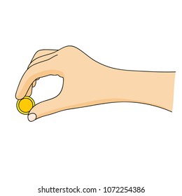 Hand giving a coin. Vector Illustration.