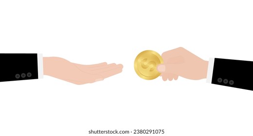 Hand Giving Coin. Vector Illustration Isolated on White Background. Investment and Saving Concept.