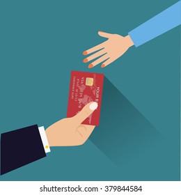 Hand giving credit card  Flat style