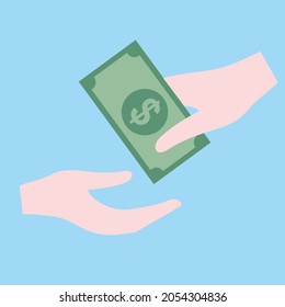 hand giving dollar money and receiving hand vector design